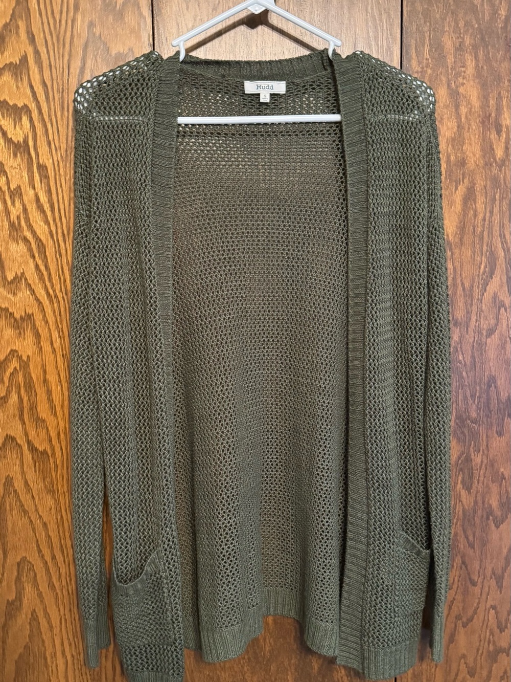 Mudd Open Knit Olive Cardigan with Pockets